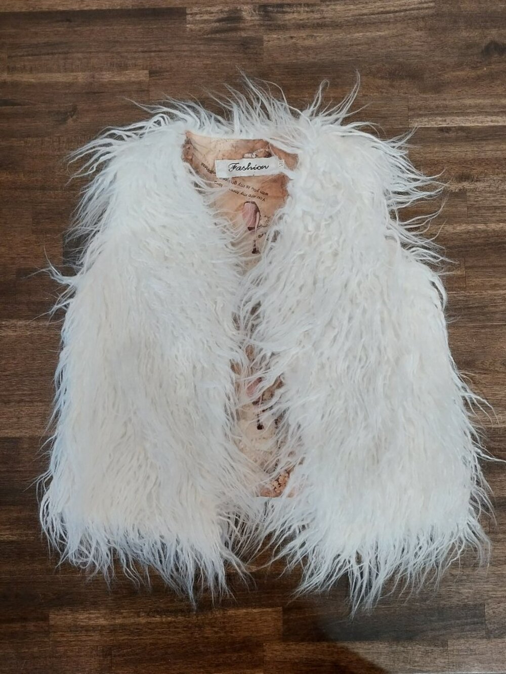 Fashion Girls 7/8 130 Faux Fur Vest White Mongolian Shearling Shaggy Open Front.